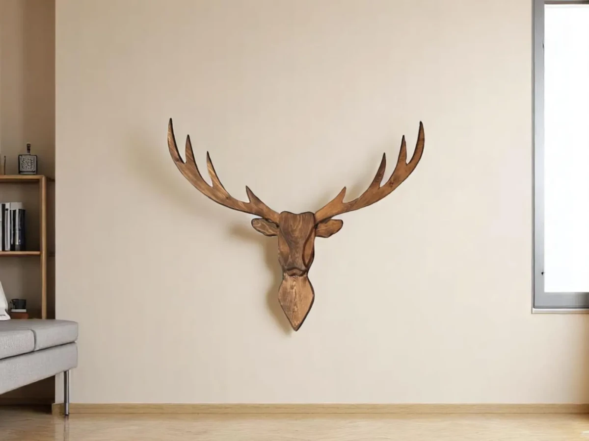 Büyük Ahşap Geyik Başı Duvar Dekoru