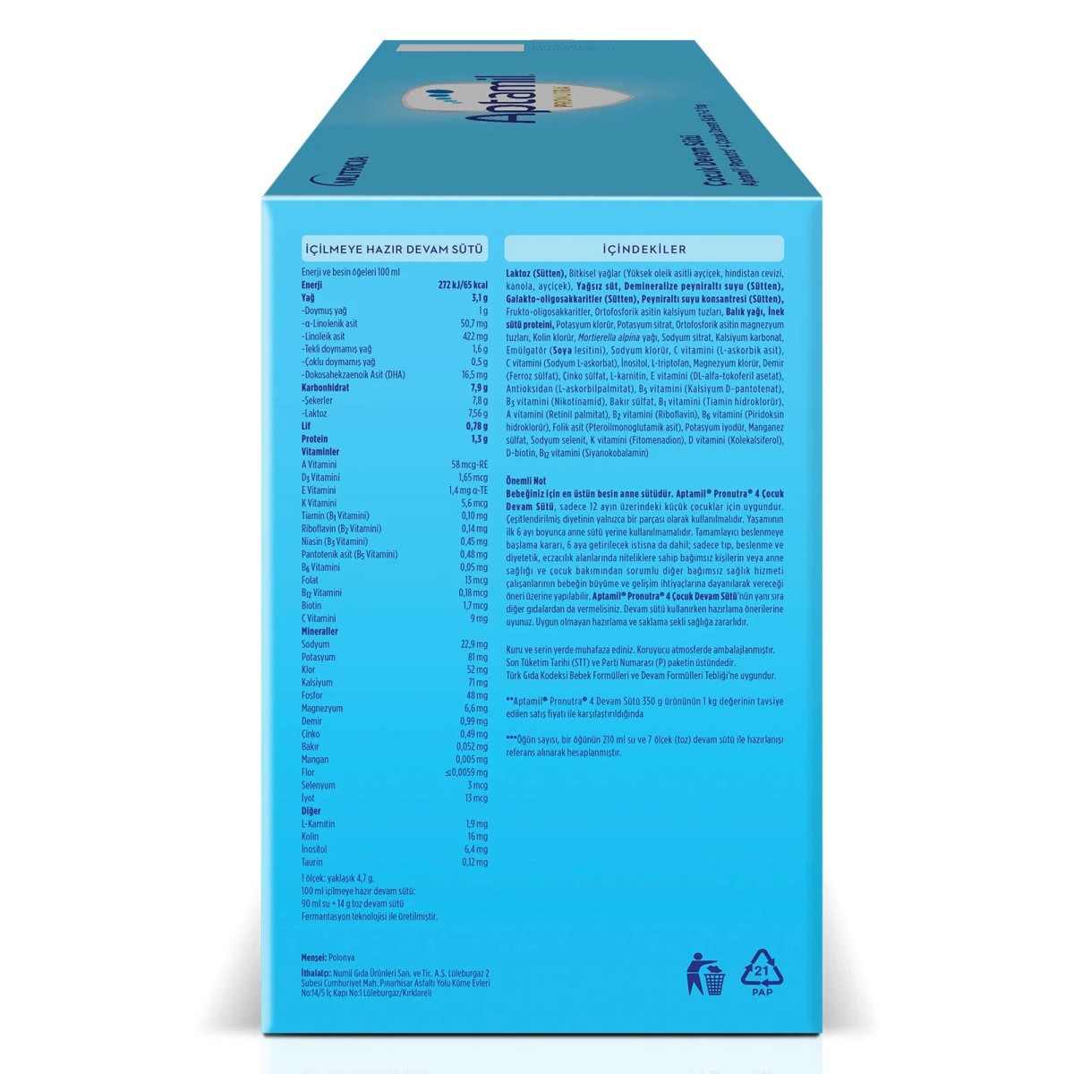 Aptamil 4 Çocuk Devam Sütü 2'li Paket 2x1000 gr 1+ Yaş