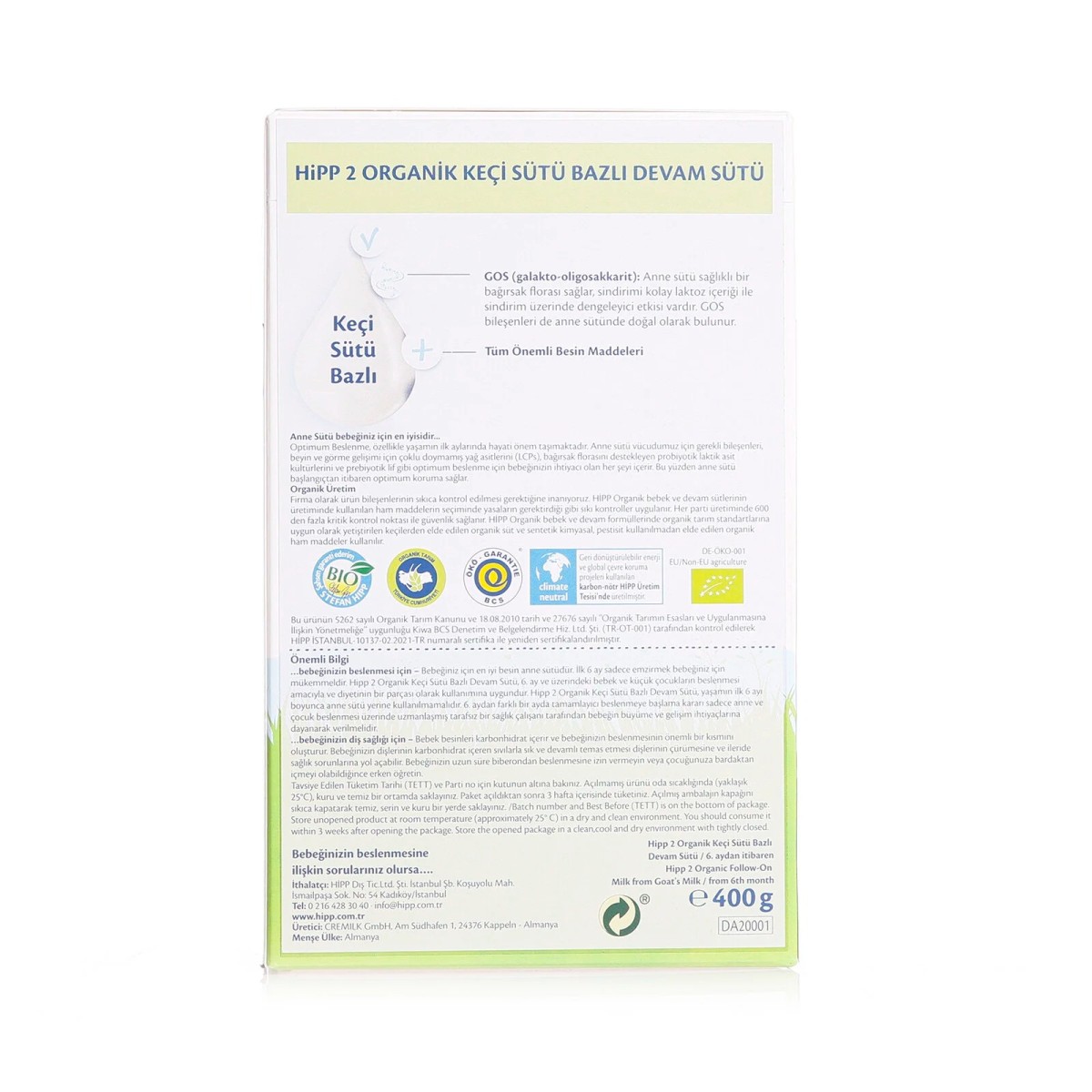 HiPP 2 Organik Keçi Sütlü Devam Sütü 400 gr 6+ Ay
