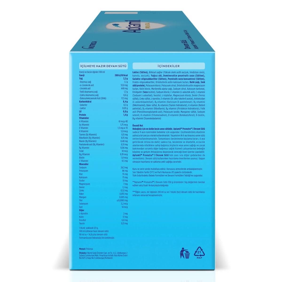 Aptamil 3 Devam Sütü 2'li Paket 2x1000gr