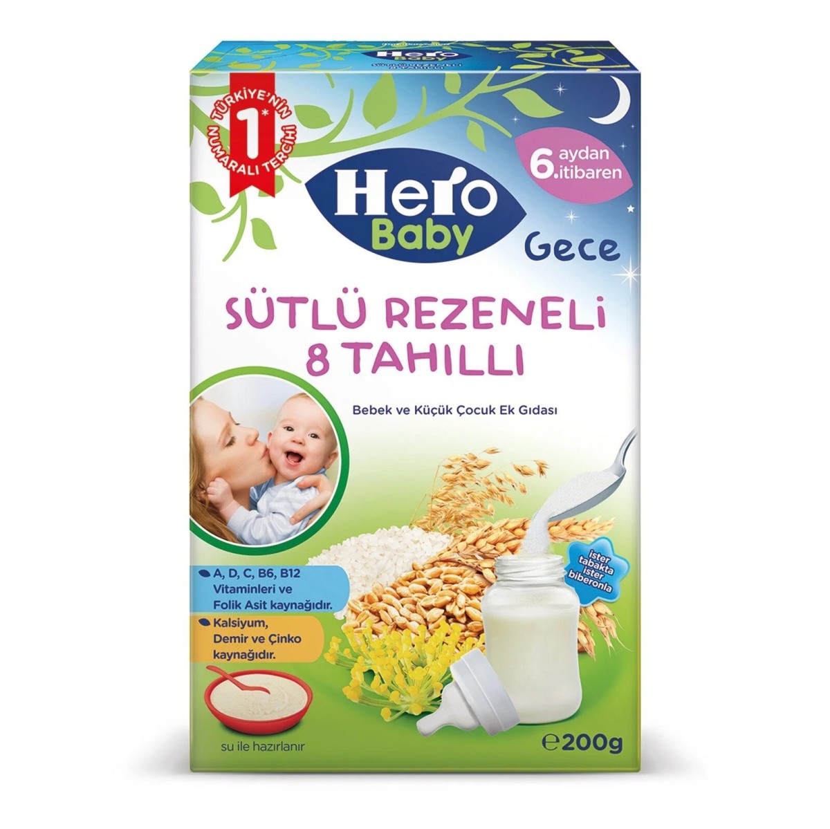 Hero Baby Gece Sütlü Rezeneli 8 Tahıllı Kaşık Maması 200 gr