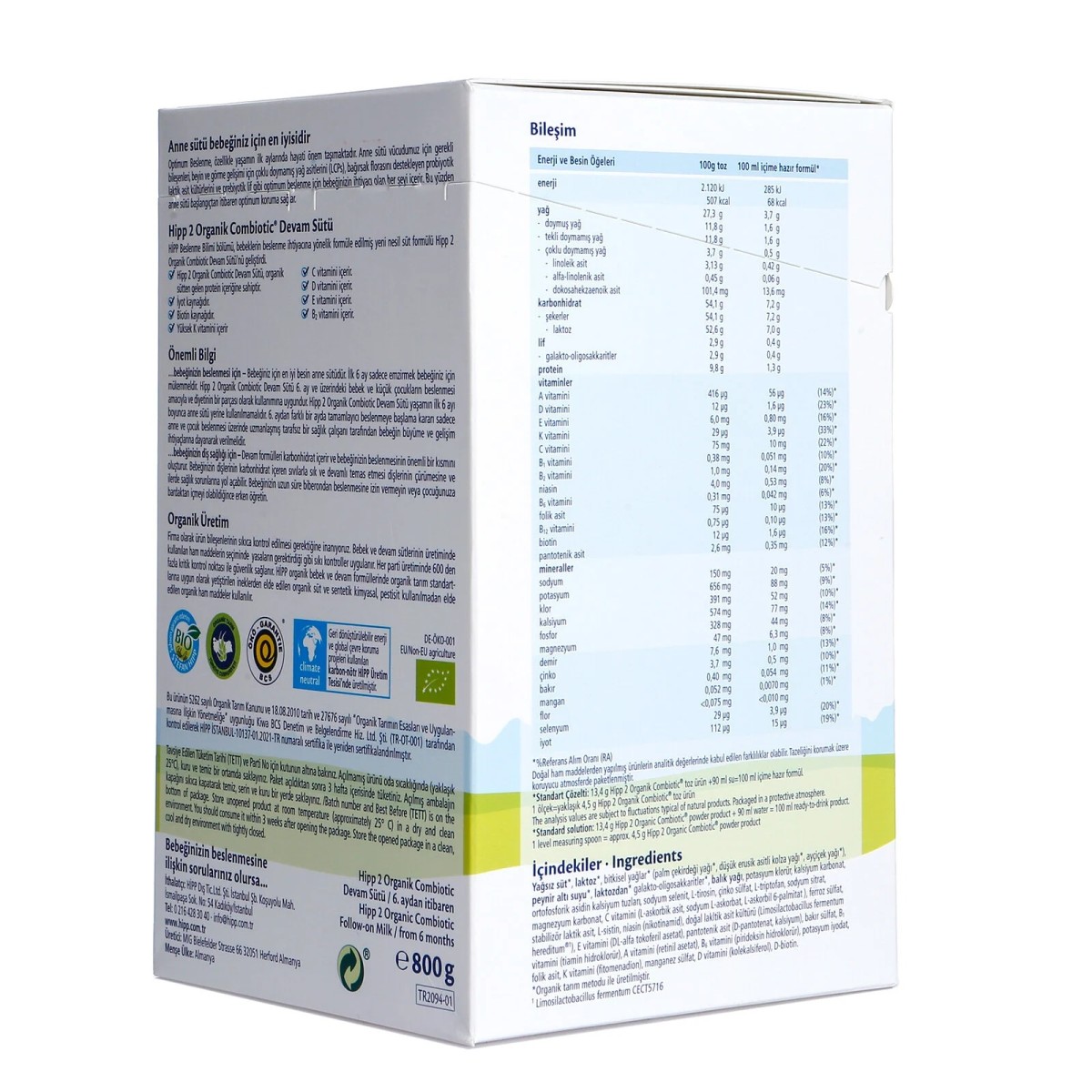 HiPP 2 Organik Combiotic Devam Sütü 800 gr 6-12 Ay