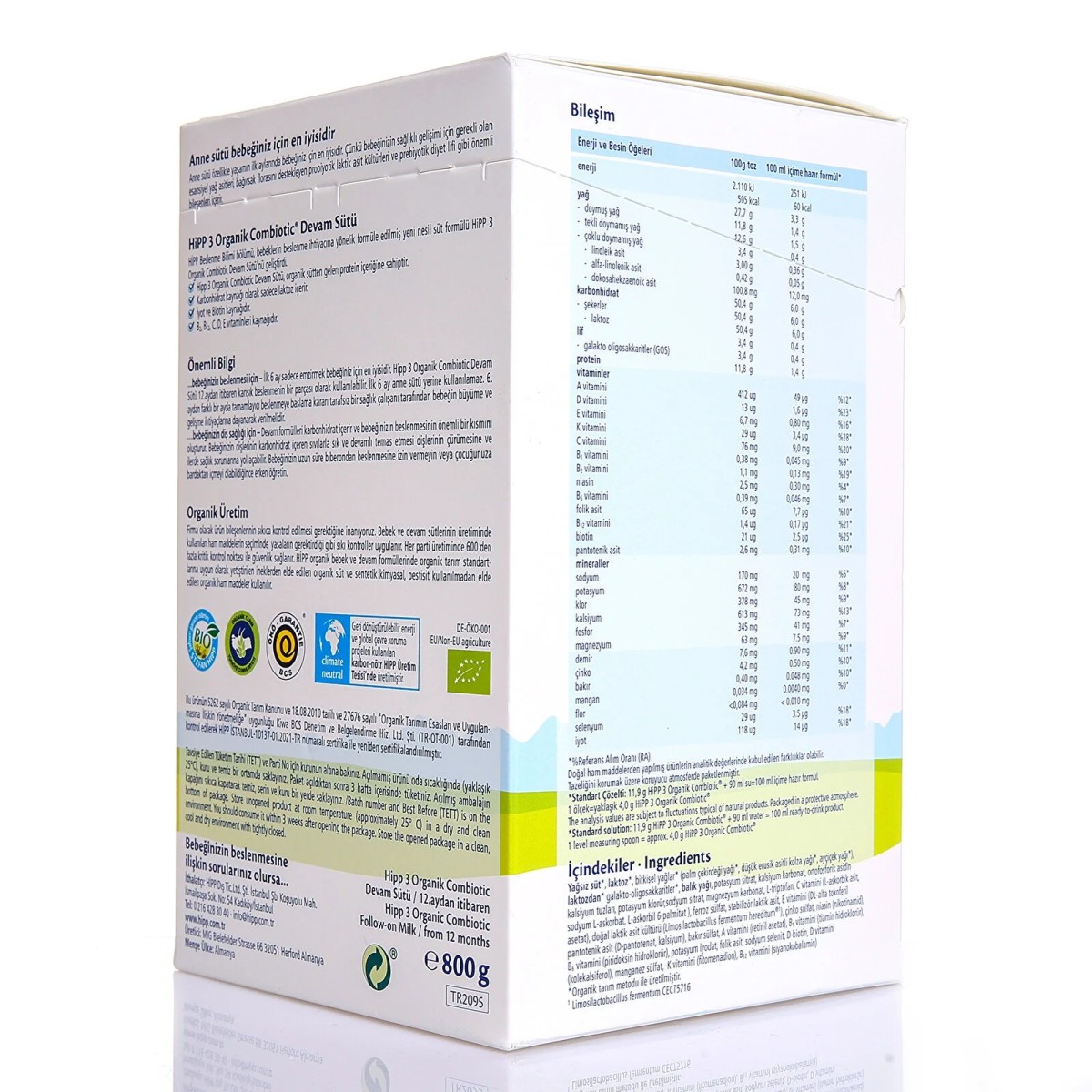 HiPP 3 Organik Combiotic Çocuk Devam Sütü 800 gr 1+ Yaş