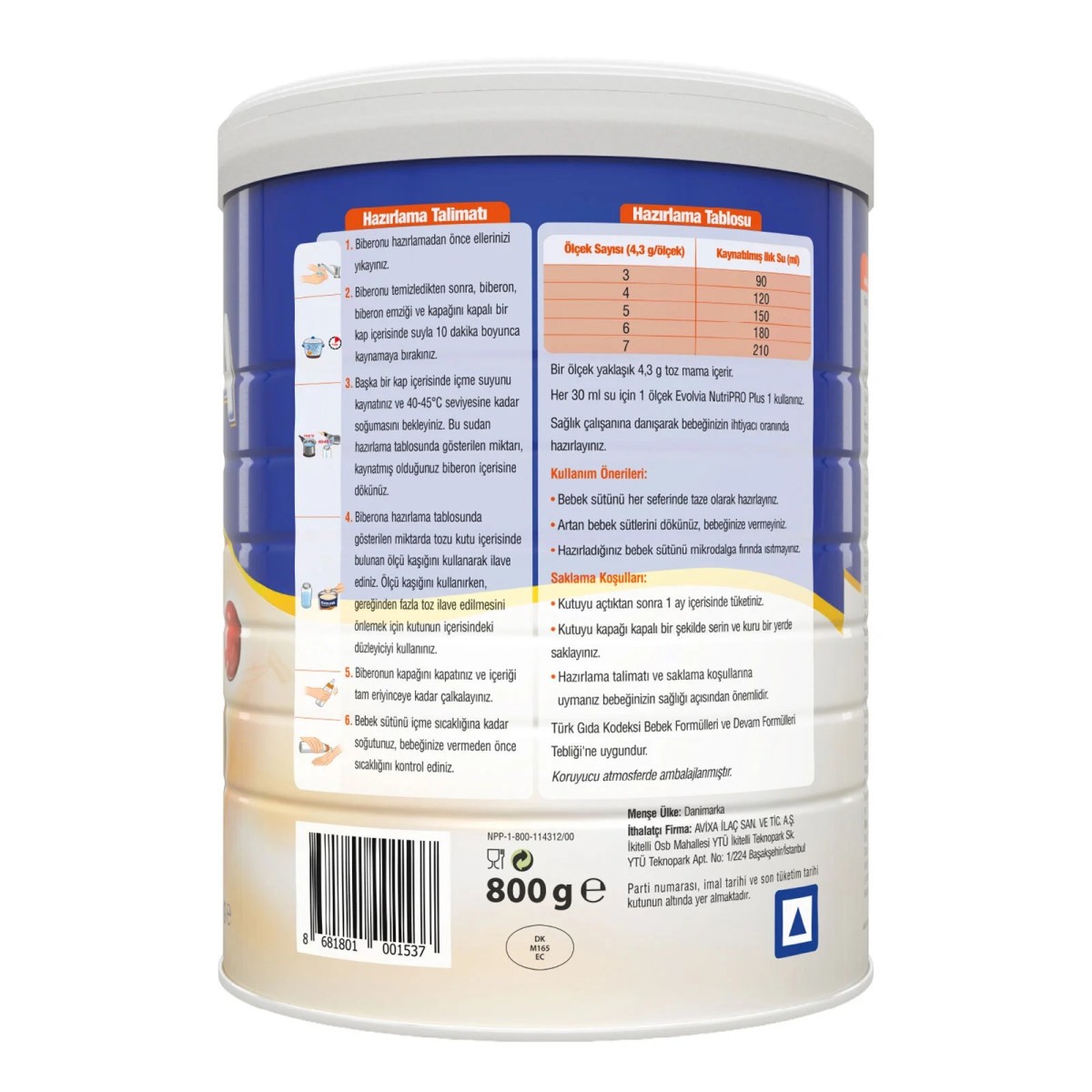 Evolvia Nutripro Plus 1 Bebek Sütü 800 gr 0-6 Ay