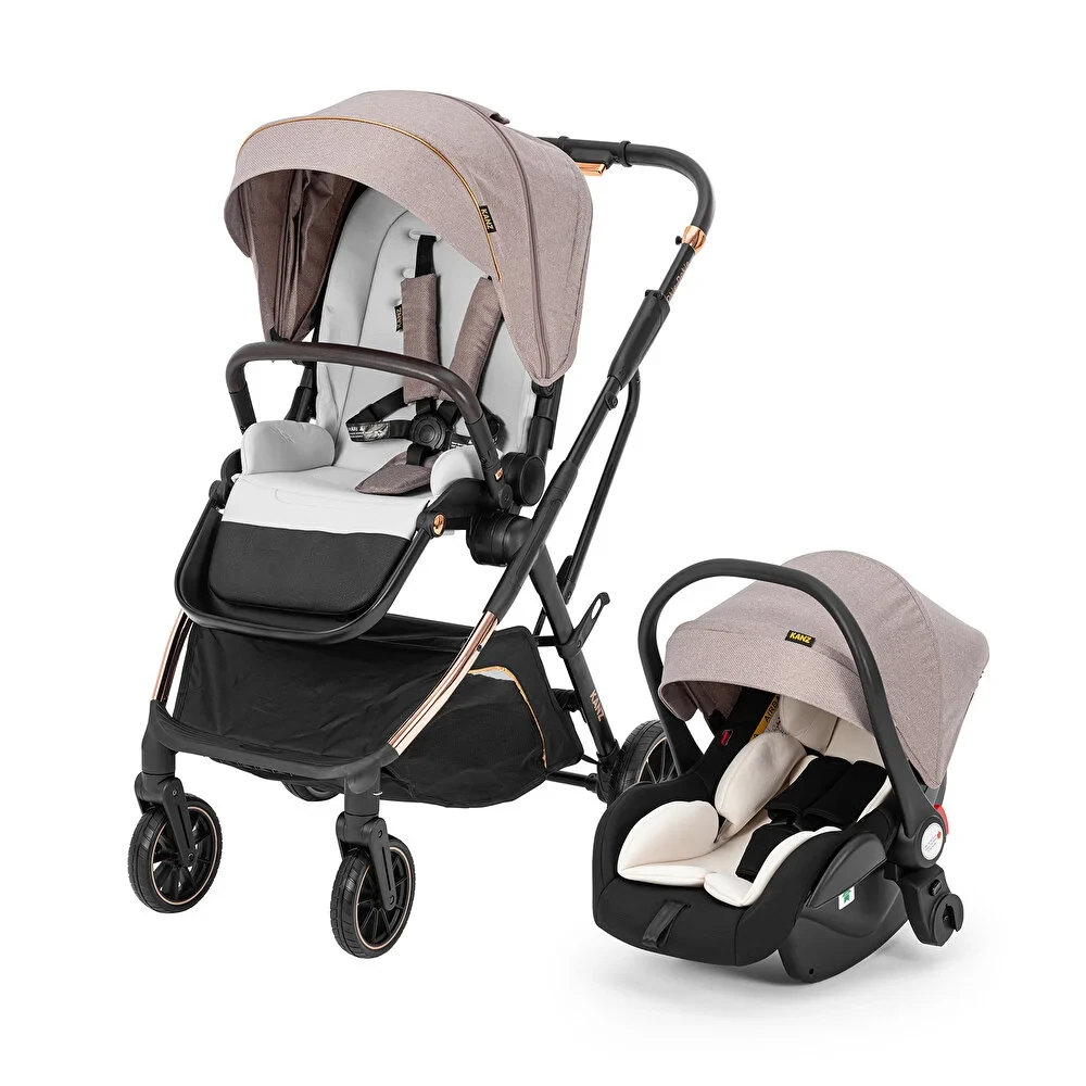 Okie Dokie Travel Sistem Bebek Arabası Tek Elle Katlanabilir Çift Yönlü 0-4 Yaş 22 Kg Bej