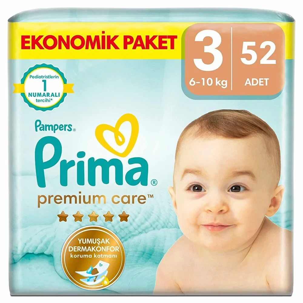 Bebek Bezi Premium Care 3 Beden Midi Ekonomik Paket 6-10 kg 52 Adet