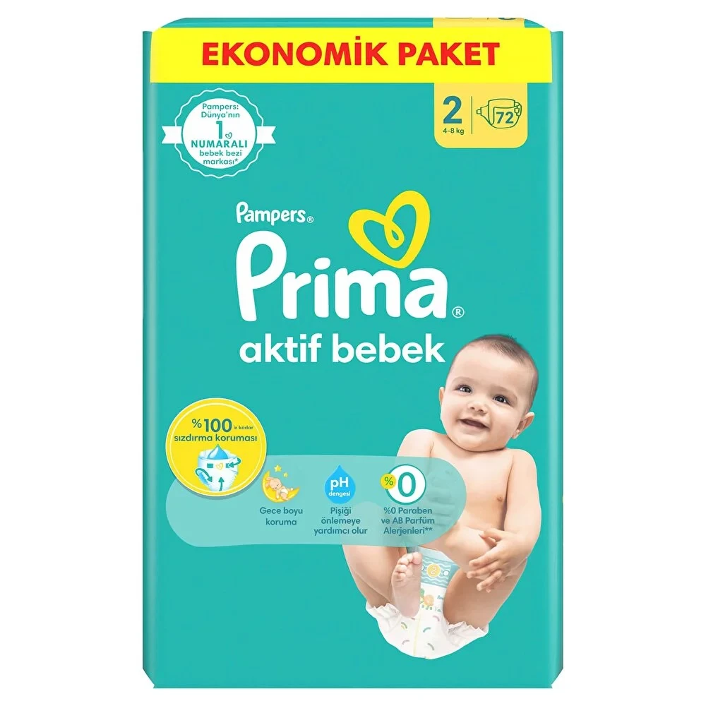 Bebek Bezi Aktif Bebek 2 Beden Mini Ekonomik Paket 4-8 kg 72 Adet
