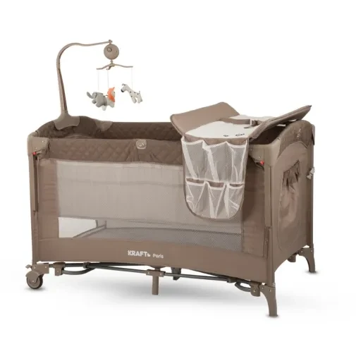 Kraft Paris Arakatlı Dönenceli Anne Yanı Oyun Parkı 70X120 Cm Beige Beige-Dark Grey