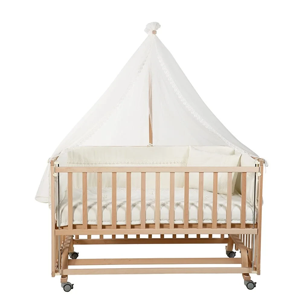 Doğal Ahşap Asansörlü ve Sallanabilir Beşik 70X130 cm