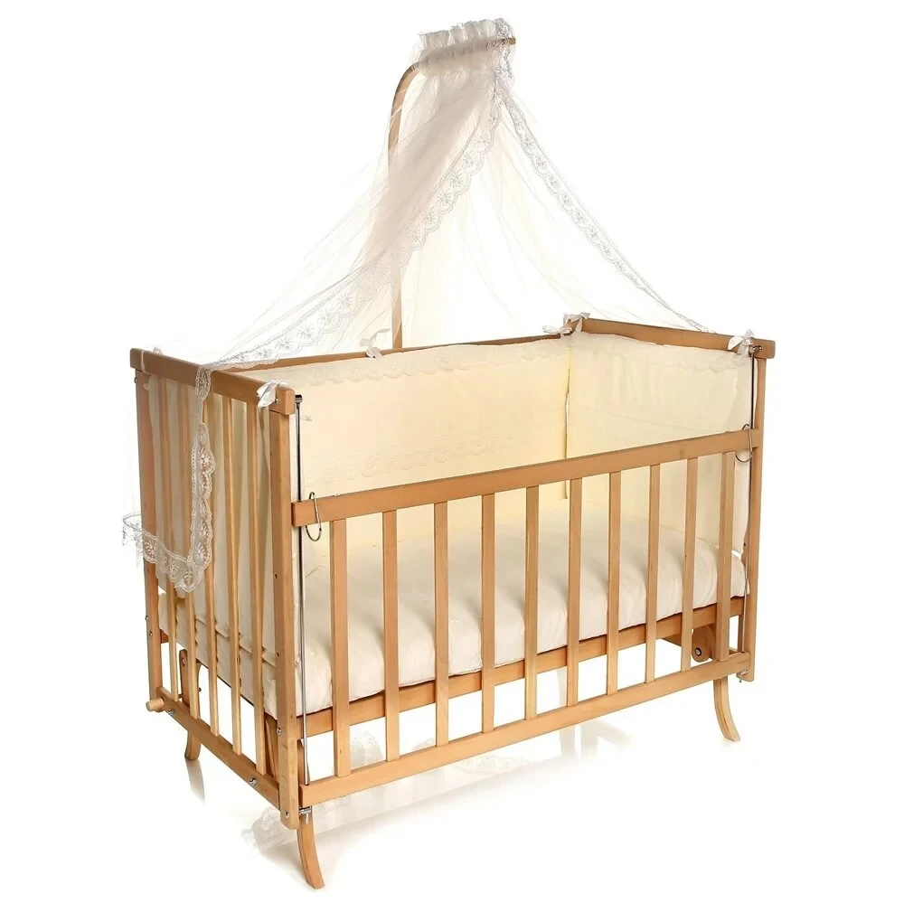 Elyaza Doğal Anne Yanı Asansörlü Uyku Setli Beşik 60x120 cm Krem