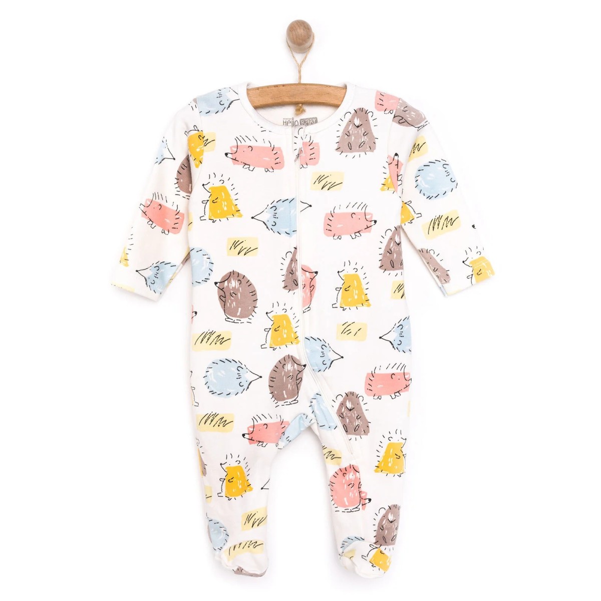 HelloBaby Yenidoğan Unisex Bebek Patikli Tulum İnterlok Ekru